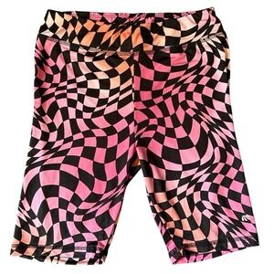 Marika Youth Girls XL Biker Shorts Pink Orange Checkered Stretch